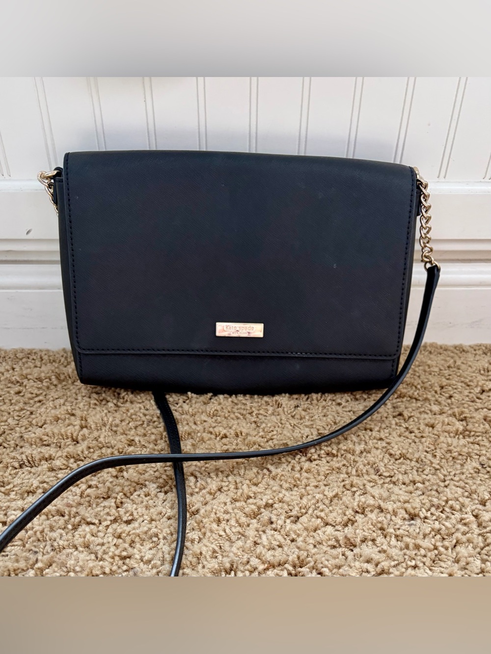 Kate Spade Leather Tilden Place Black Crossbody Bag with Gold Accents